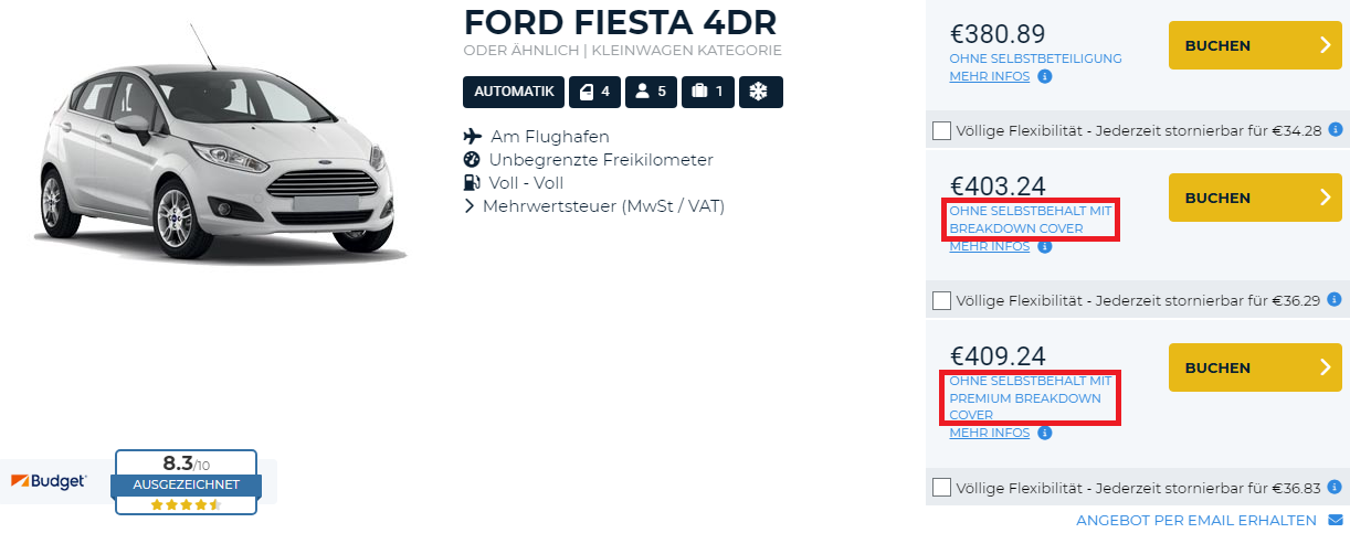 Ohne Selbstbehalt mit Breakdown Cover